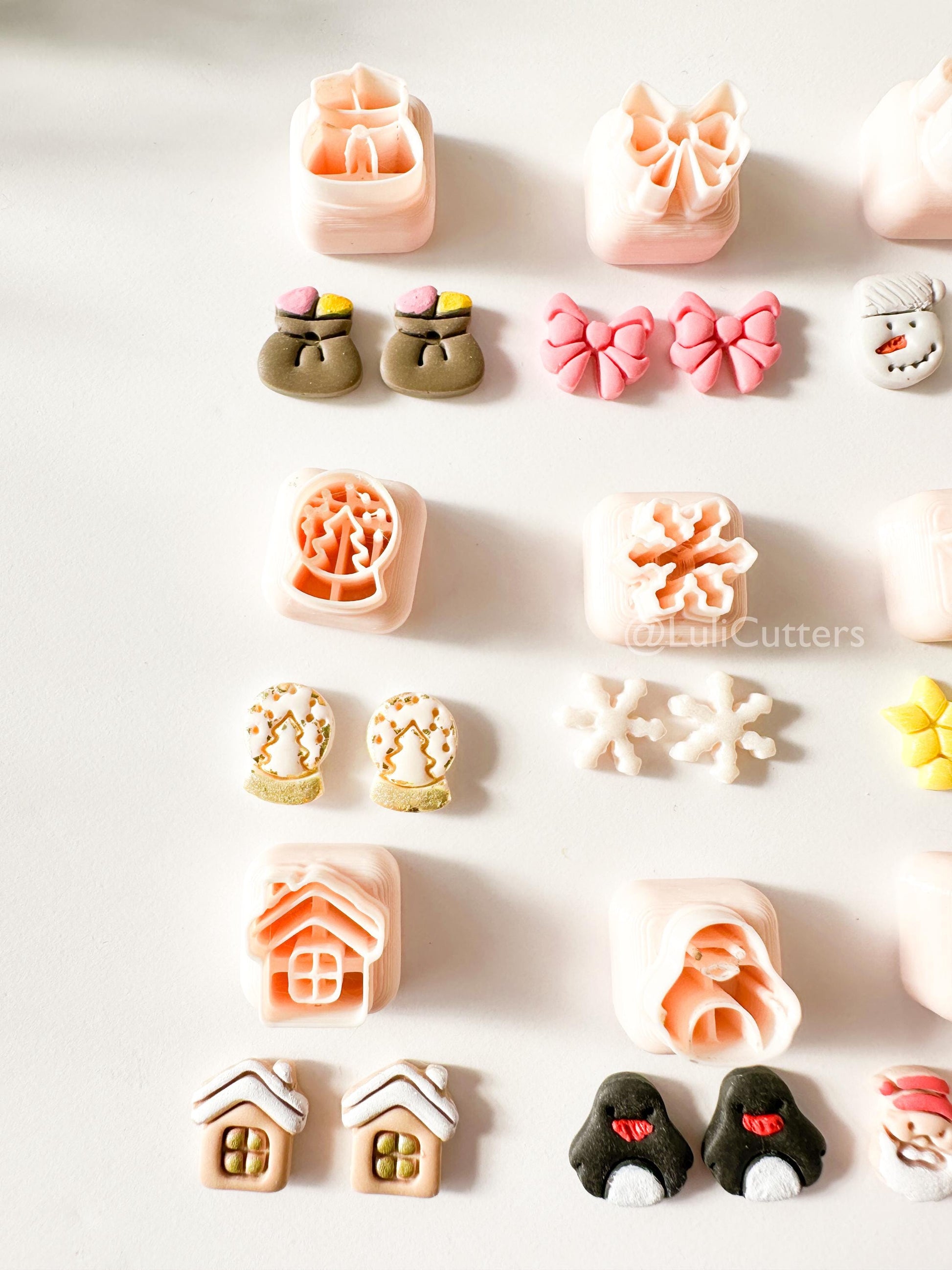 Winter Holiday Mini Clay Cutter Set: Santa, Penguin, Snowflake (12mm)