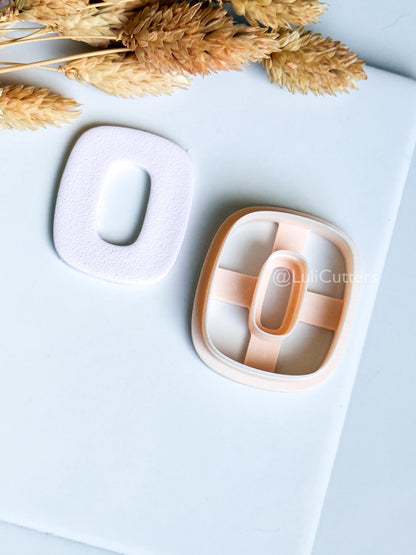 Rounded Square Clay Cutter – Modern Oval Center Polymer Clay Earring Shape