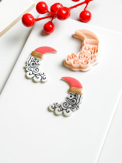 Santa Crescent Moon Clay Cutter – Christmas Polymer Clay Tool with Swirly Beard Design