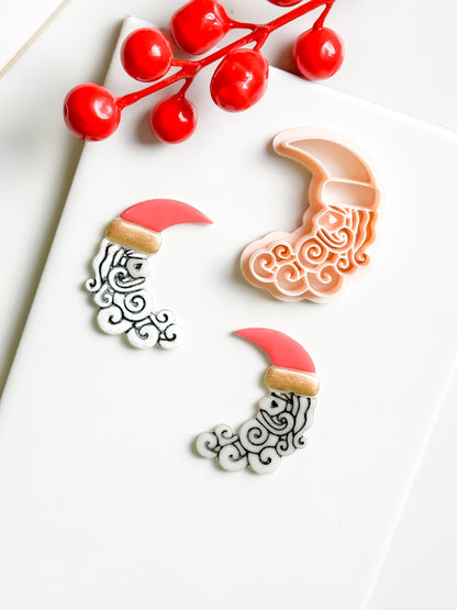 Santa Crescent Moon Clay Cutter – Christmas Polymer Clay Tool with Swirly Beard Design