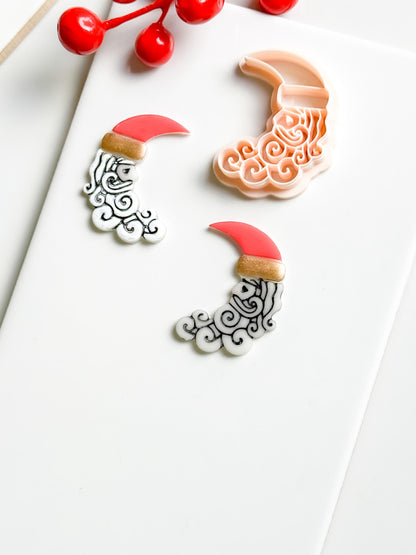 Santa Crescent Moon Clay Cutter – Christmas Polymer Clay Tool with Swirly Beard Design