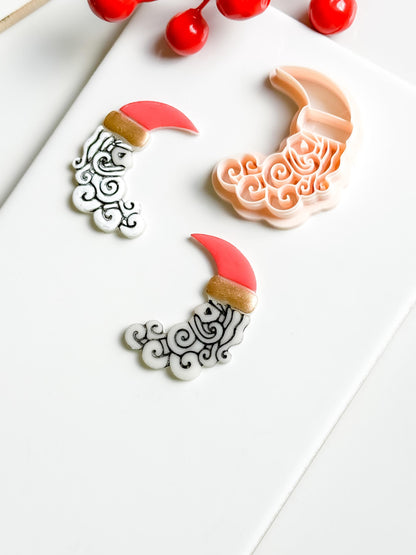 Santa Crescent Moon Clay Cutter – Christmas Polymer Clay Tool with Swirly Beard Design