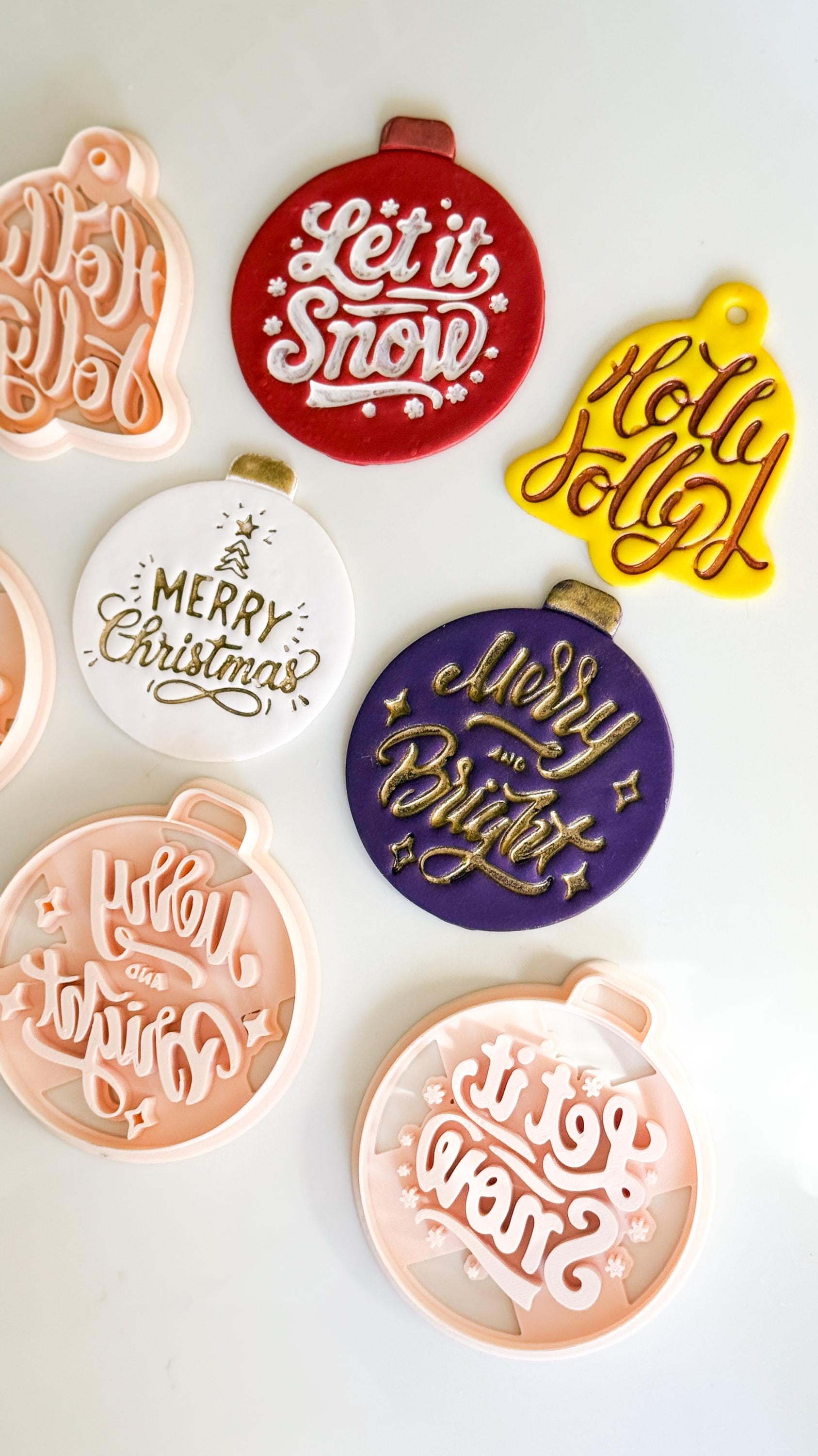 Christmas Ornament & Bell Polymer Clay Cutter Set – Engraved Holiday Phrases
