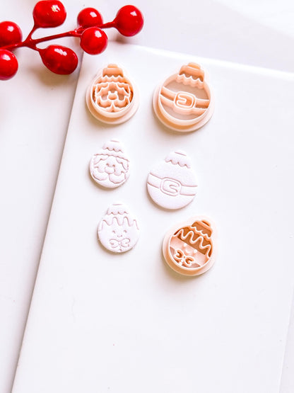 Christmas Ornament Clay Cutter: Santa, Belt, Gingerbread Face Cutters for Polymer Clay