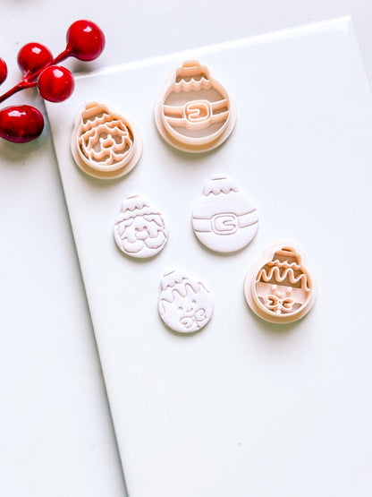 Christmas Ornament Clay Cutter: Santa, Belt, Gingerbread Face Cutters for Polymer Clay