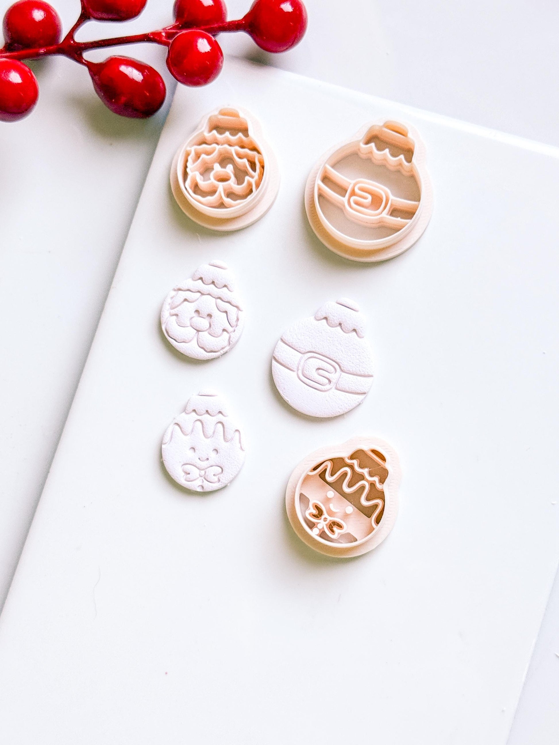 Christmas Ornament Clay Cutter: Santa, Belt, Gingerbread Face Cutters for Polymer Clay