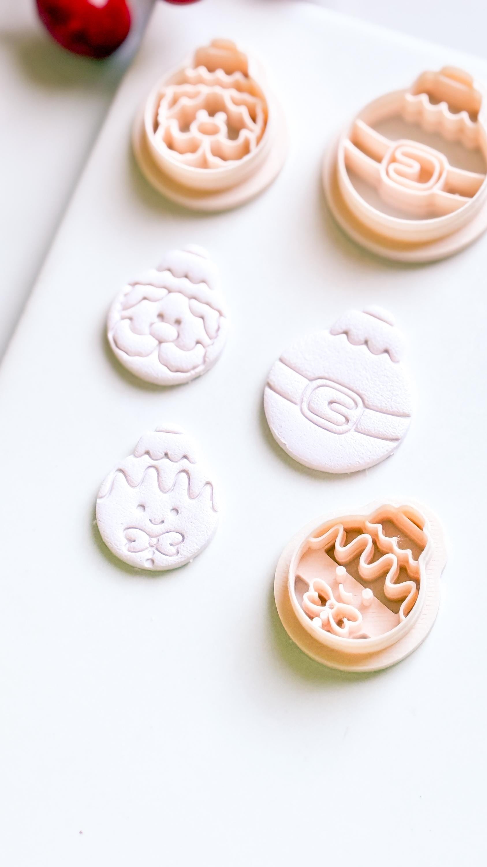 Christmas Ornament Clay Cutter: Santa, Belt, Gingerbread Face Cutters for Polymer Clay