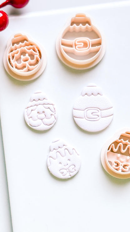 Christmas Ornament Clay Cutter: Santa, Belt, Gingerbread Face Cutters for Polymer Clay