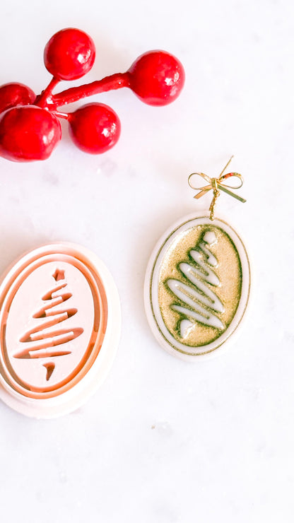 Oval Christmas Tree Clay Cutter: Holiday Earring Design
