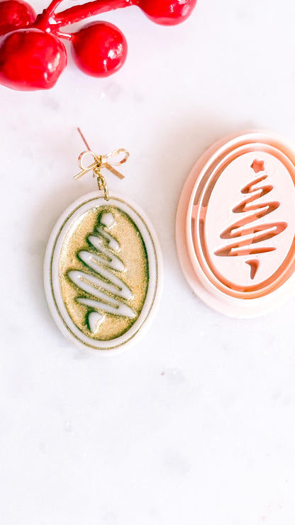 Oval Christmas Tree Clay Cutter: Holiday Earring Design