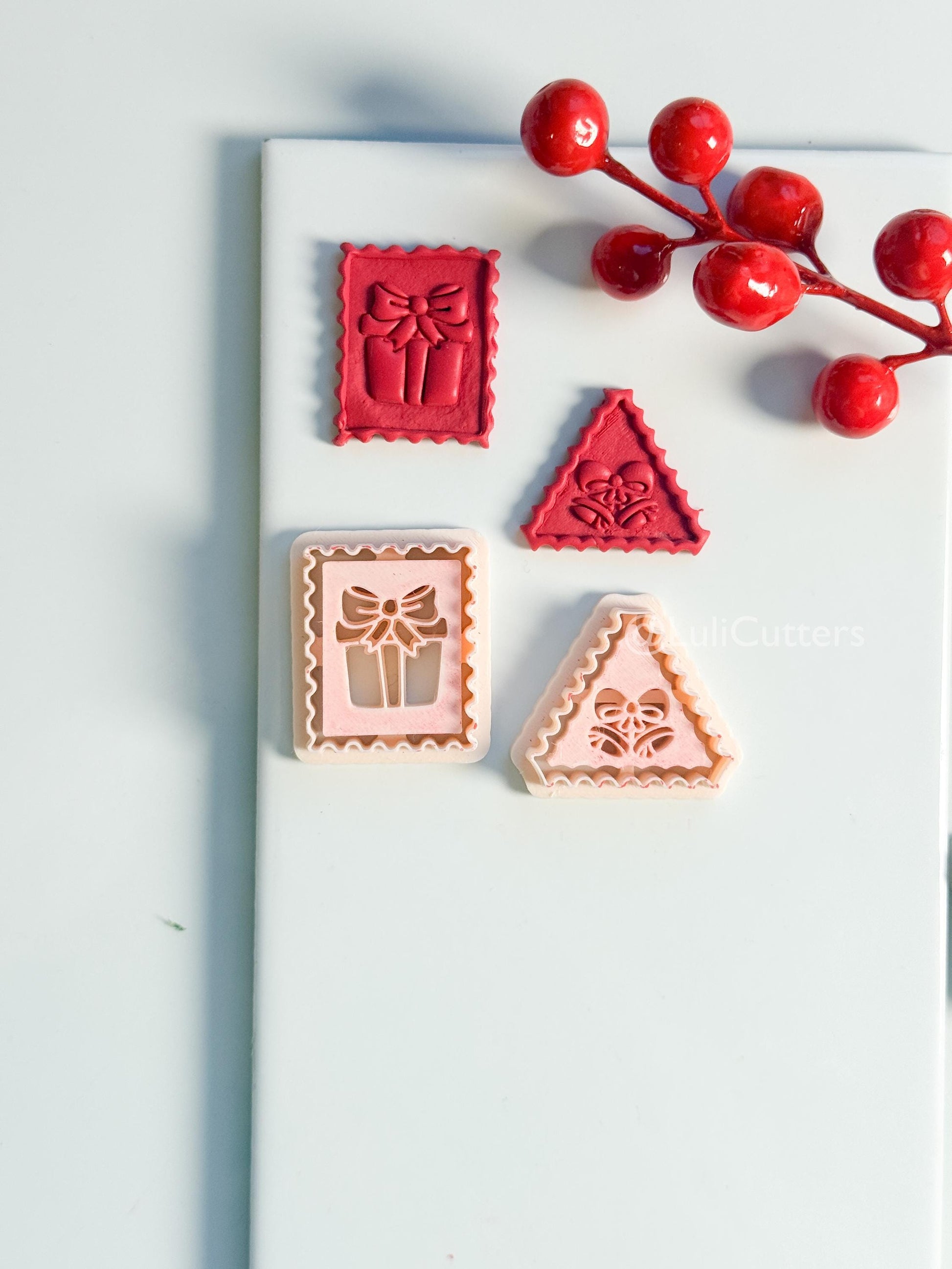 Christmas Stamp Edge Clay Cutter: Gift Box & Bell Shape Cutters for Polymer Clay