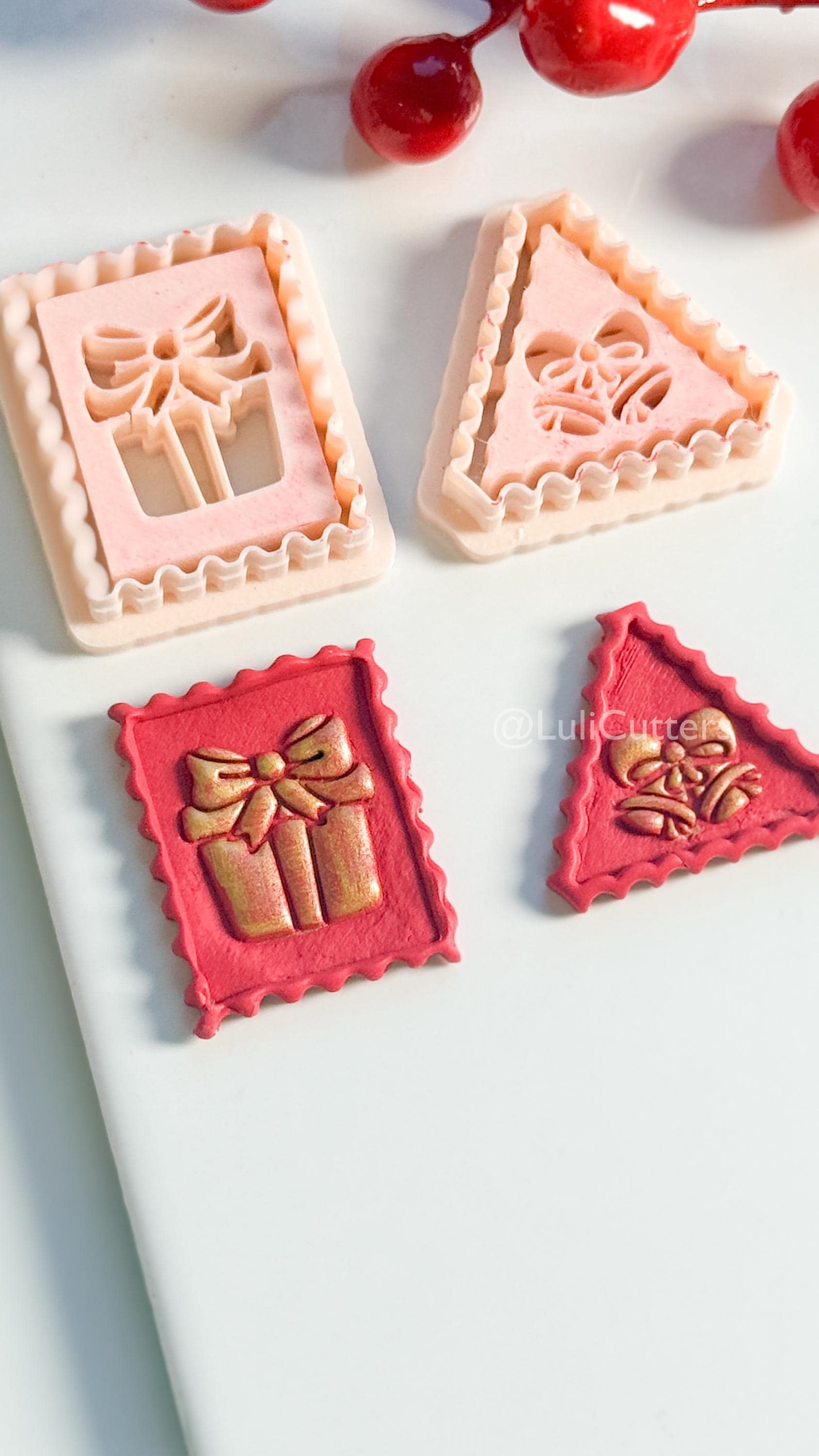 Christmas Stamp Edge Clay Cutter: Gift Box & Bell Shape Cutters for Polymer Clay