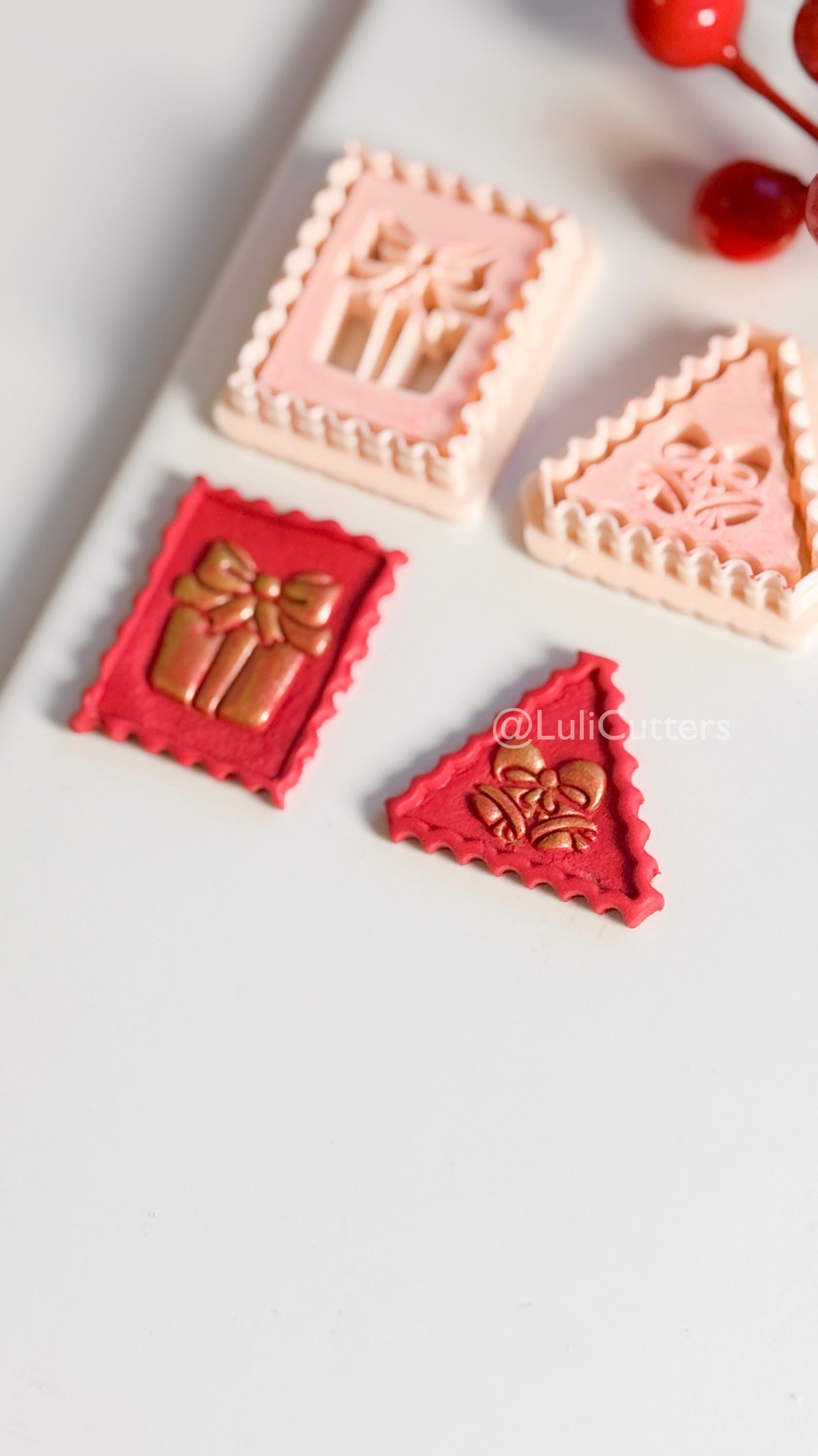 Christmas Stamp Edge Clay Cutter: Gift Box & Bell Shape Cutters for Polymer Clay