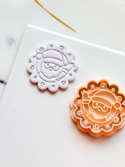 Santa in Wreath Clay Cutter: Christmas Polymer Clay Emboss and Cut Tool