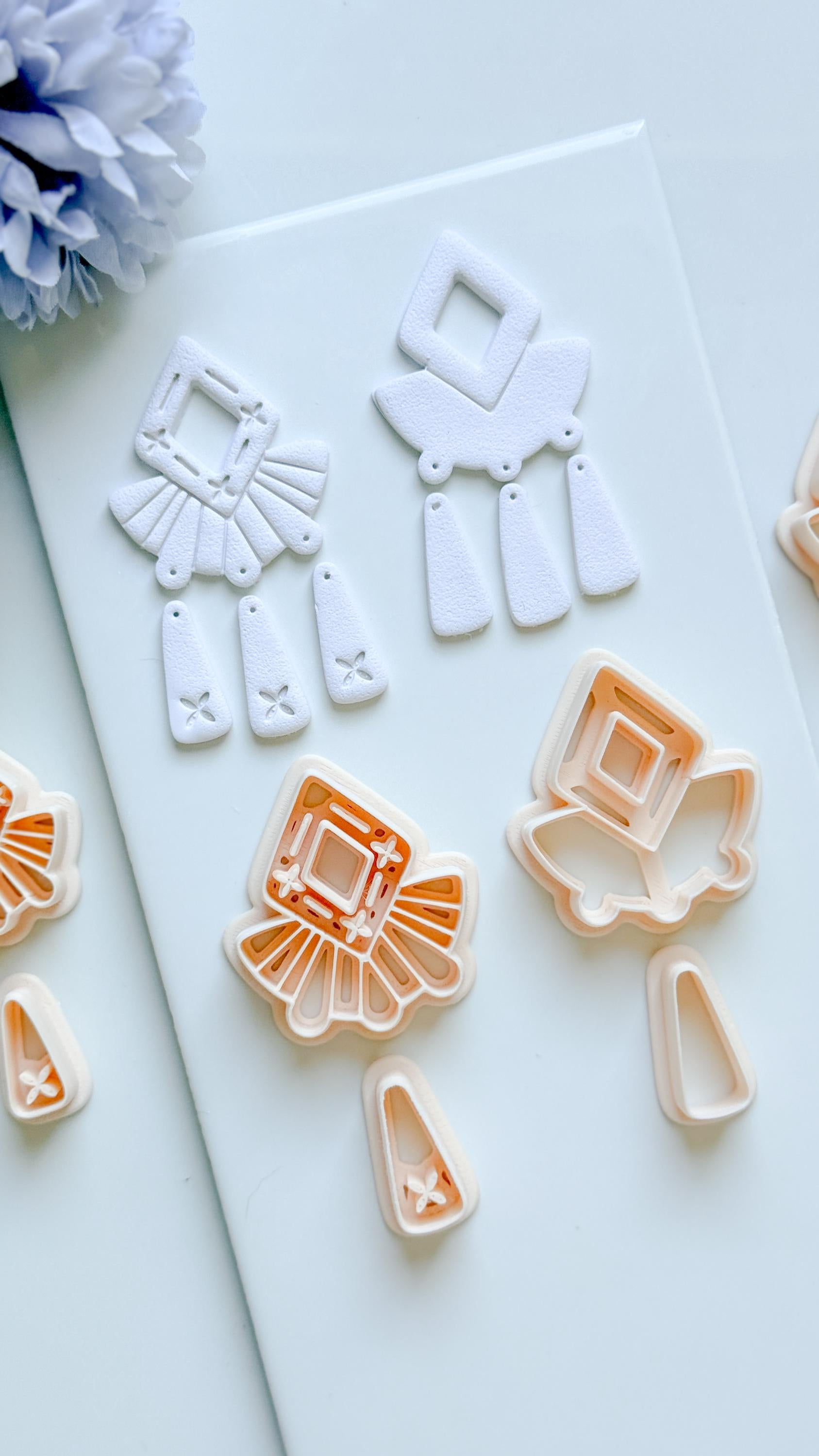 Solar Crest Clay Cutter Set: Geometric Fan and Drop Shapes