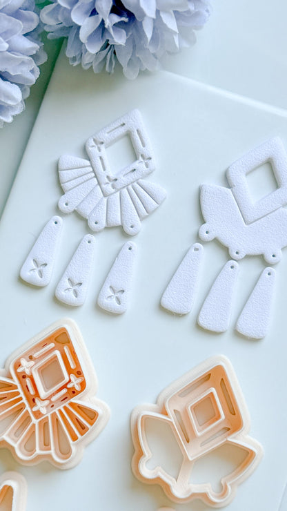 Solar Crest Clay Cutter Set: Geometric Fan and Drop Shapes