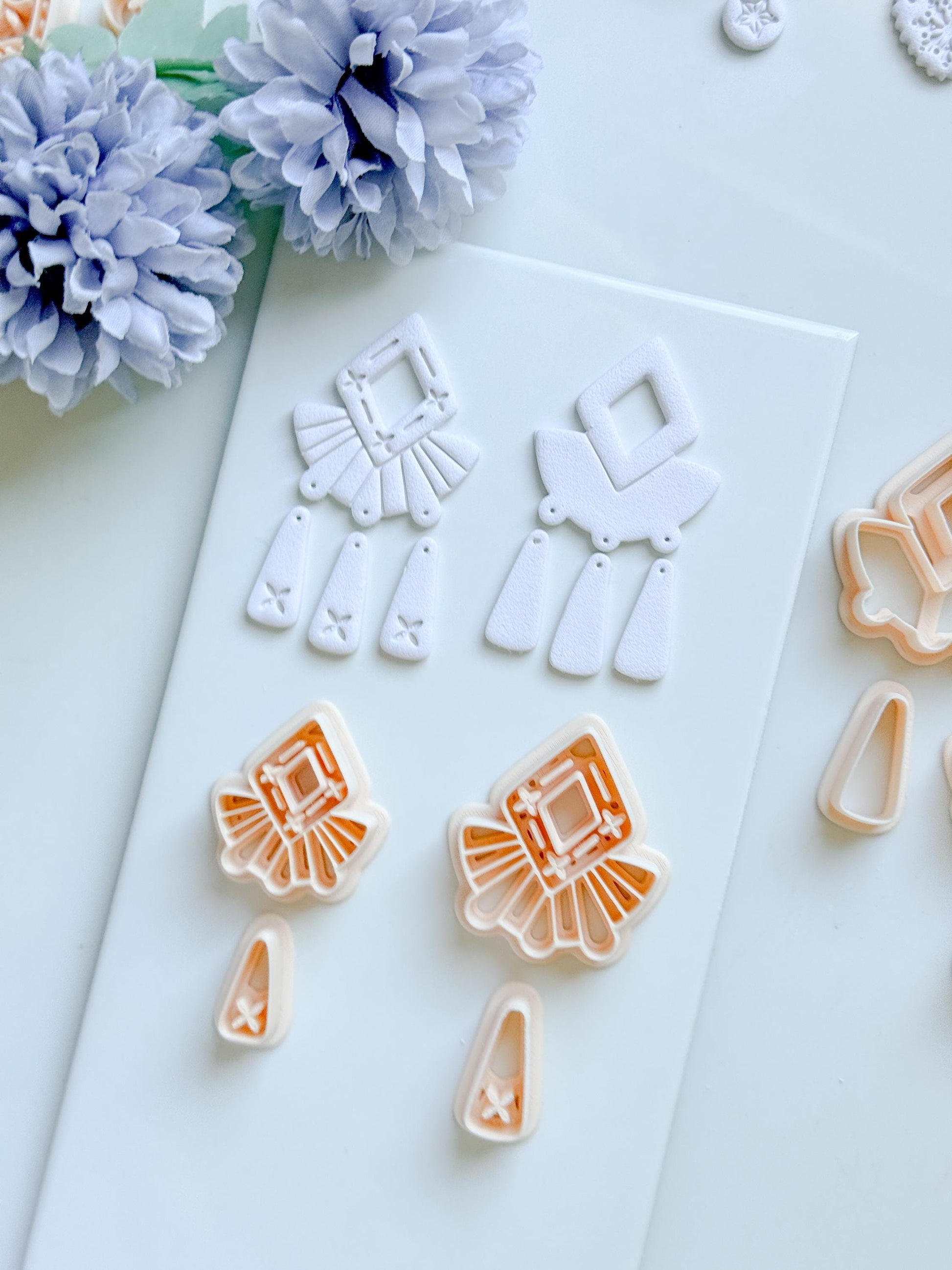 Solar Crest Clay Cutter Set: Geometric Fan and Drop Shapes