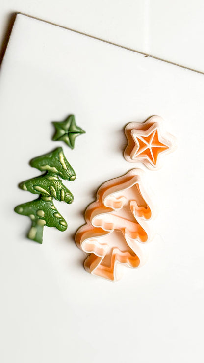 Christmas Tree & Star Clay Cutter Set: Holiday Polymer Clay Tools