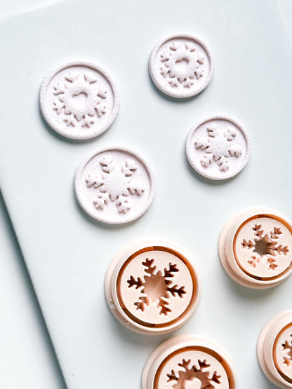 Heart & Star Snowflake Emboss Clay Cutter Set: Round Winter Seal Polymer Clay Tools