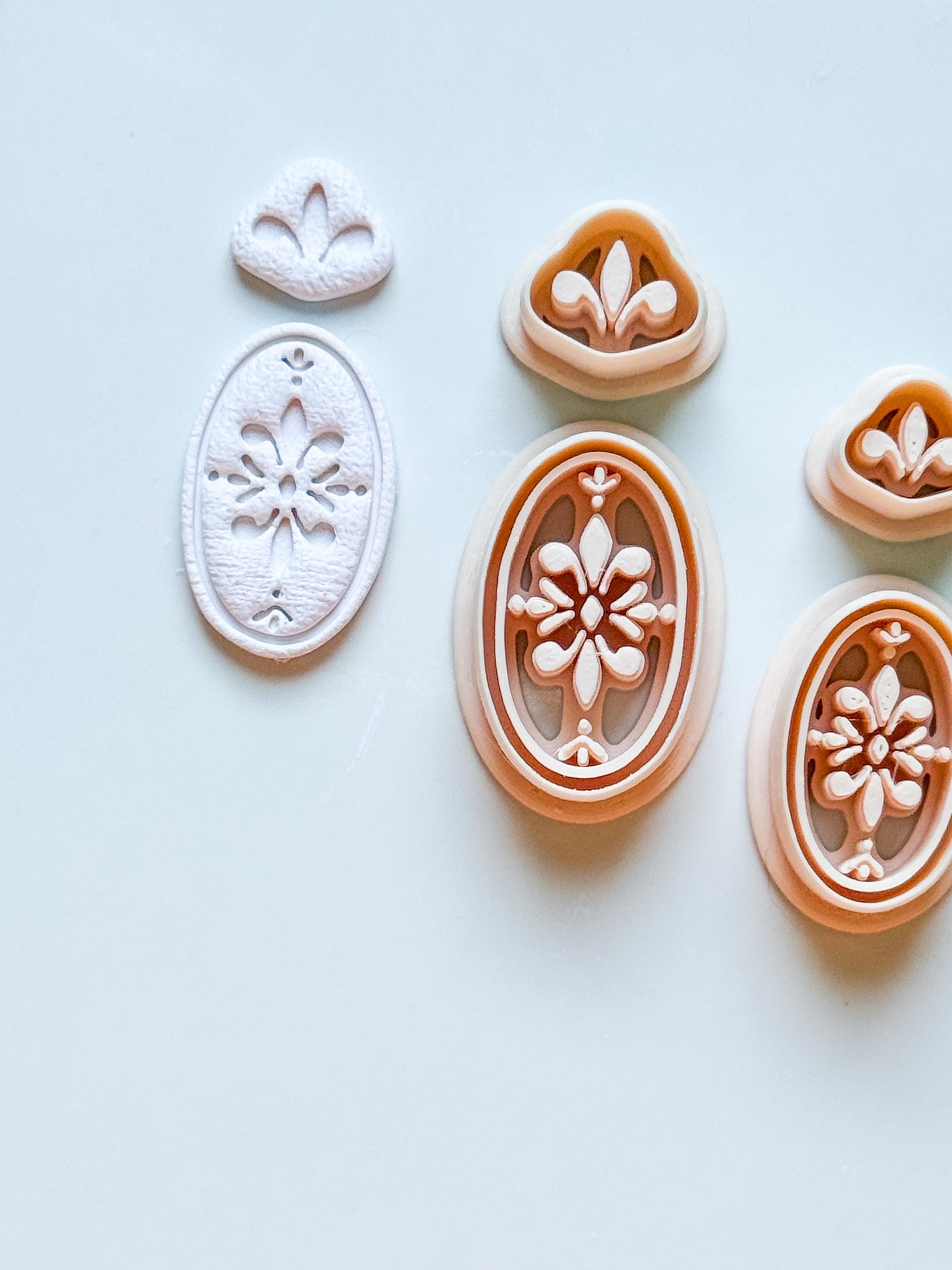 Ornate Fleur de Lis Oval Clay Cutter Set: Elegant Floral Polymer Clay Tools