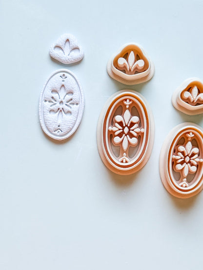 Ornate Fleur de Lis Oval Clay Cutter Set: Elegant Floral Polymer Clay Tools