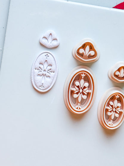 Ornate Fleur de Lis Oval Clay Cutter Set: Elegant Floral Polymer Clay Tools