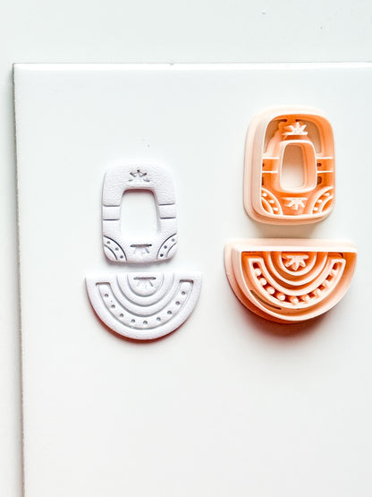 Boho Arch and Fan Clay Cutter Set: Geometric Embossed Polymer Clay Tool