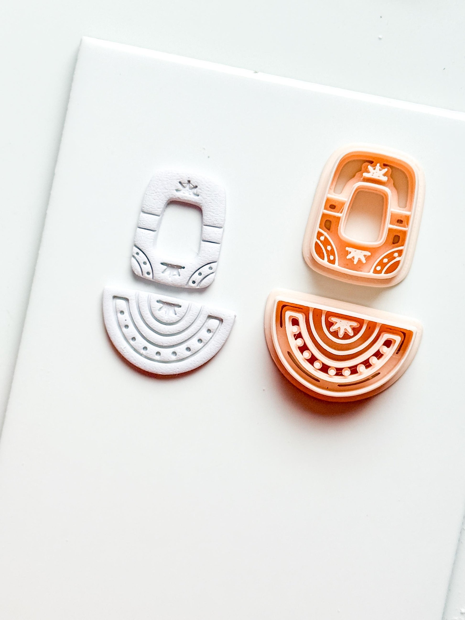 Boho Arch and Fan Clay Cutter Set: Geometric Embossed Polymer Clay Tool
