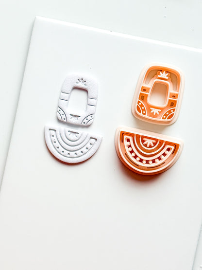 Boho Arch and Fan Clay Cutter Set: Geometric Embossed Polymer Clay Tool