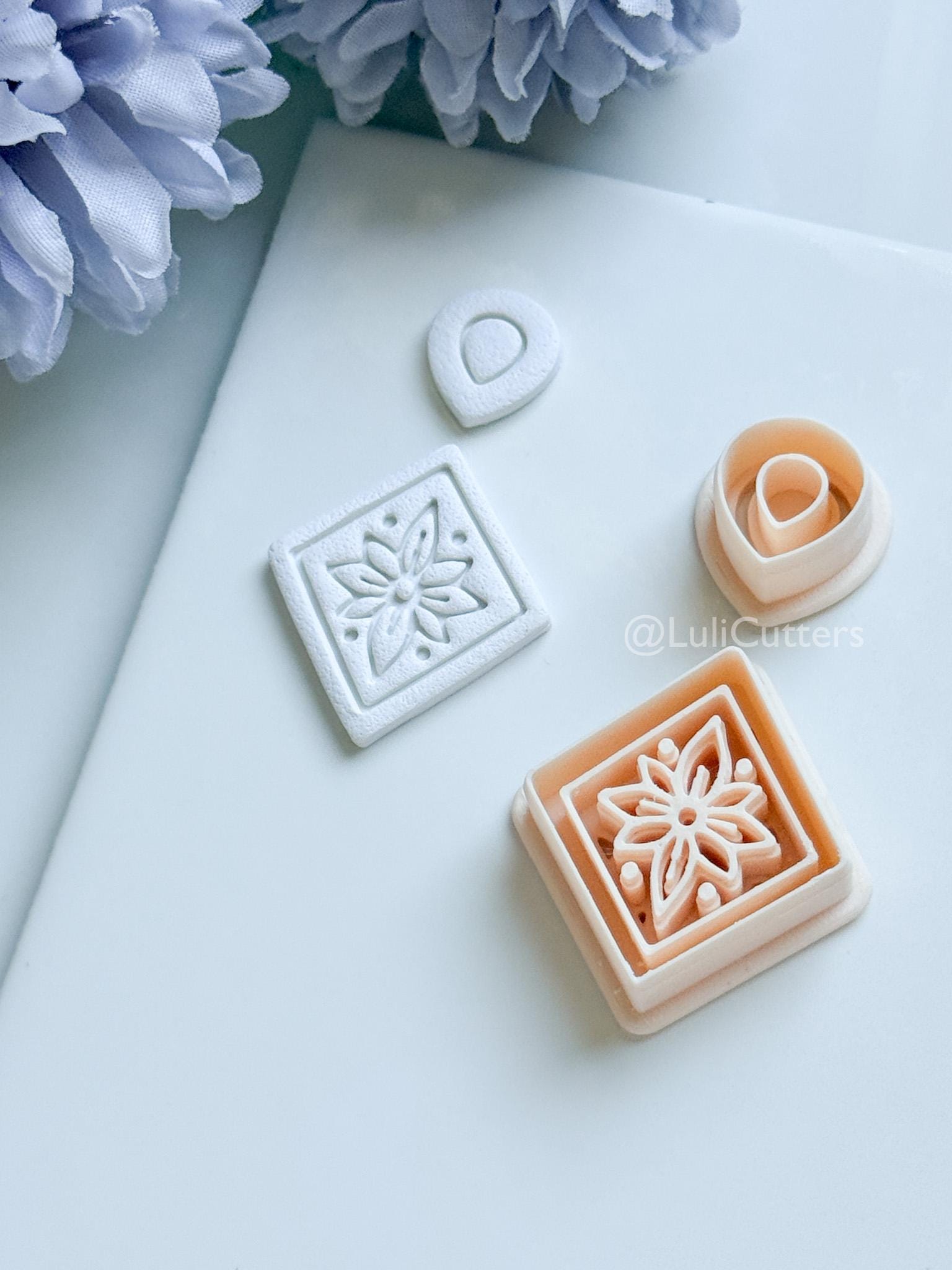 Sena Tile Polymer Clay Cutter: Floral Tile Design for Earrings