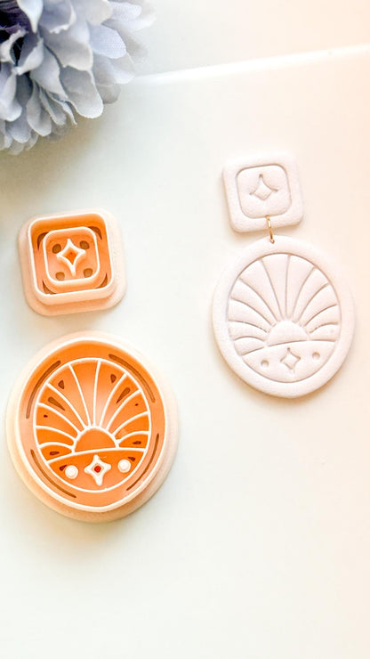 Dawn Bloom Polymer Clay Cutter: Sunrise Fan Design for Earrings