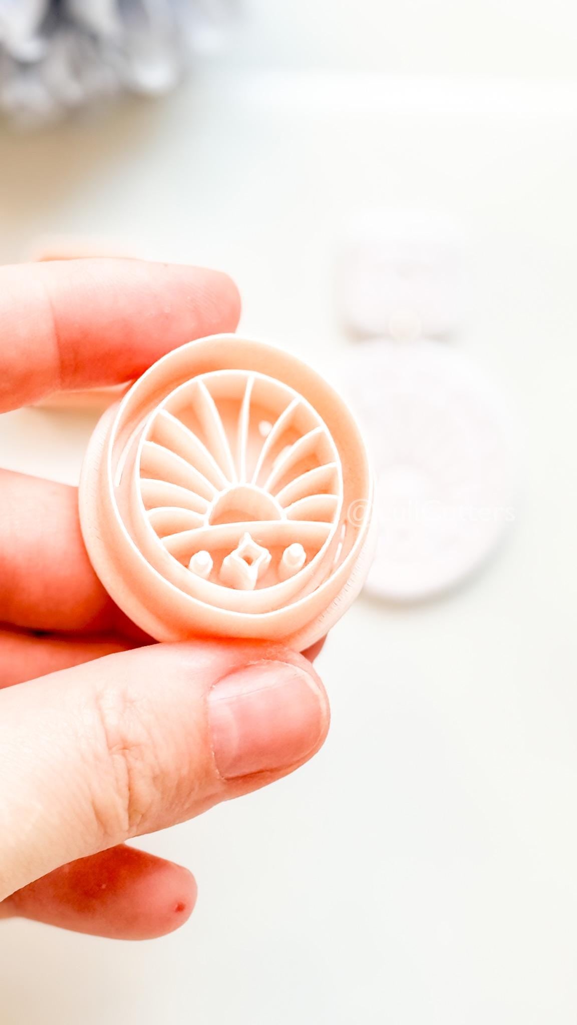 Dawn Bloom Polymer Clay Cutter: Sunrise Fan Design for Earrings