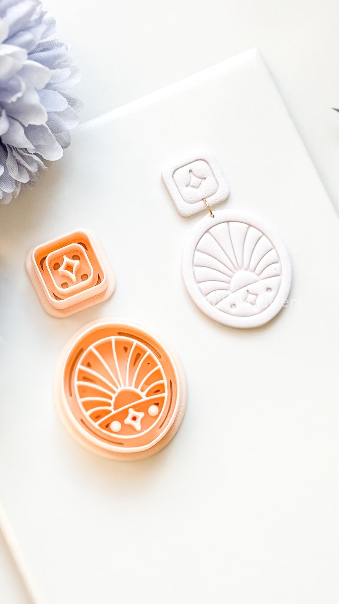 Dawn Bloom Polymer Clay Cutter: Sunrise Fan Design for Earrings