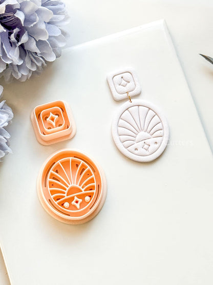 Dawn Bloom Polymer Clay Cutter: Sunrise Fan Design for Earrings