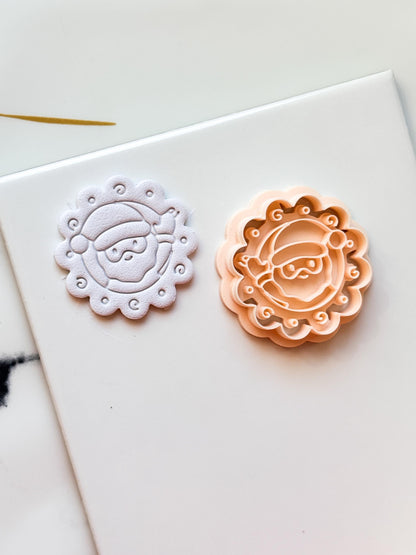 Santa in Wreath Clay Cutter: Christmas Polymer Clay Emboss and Cut Tool