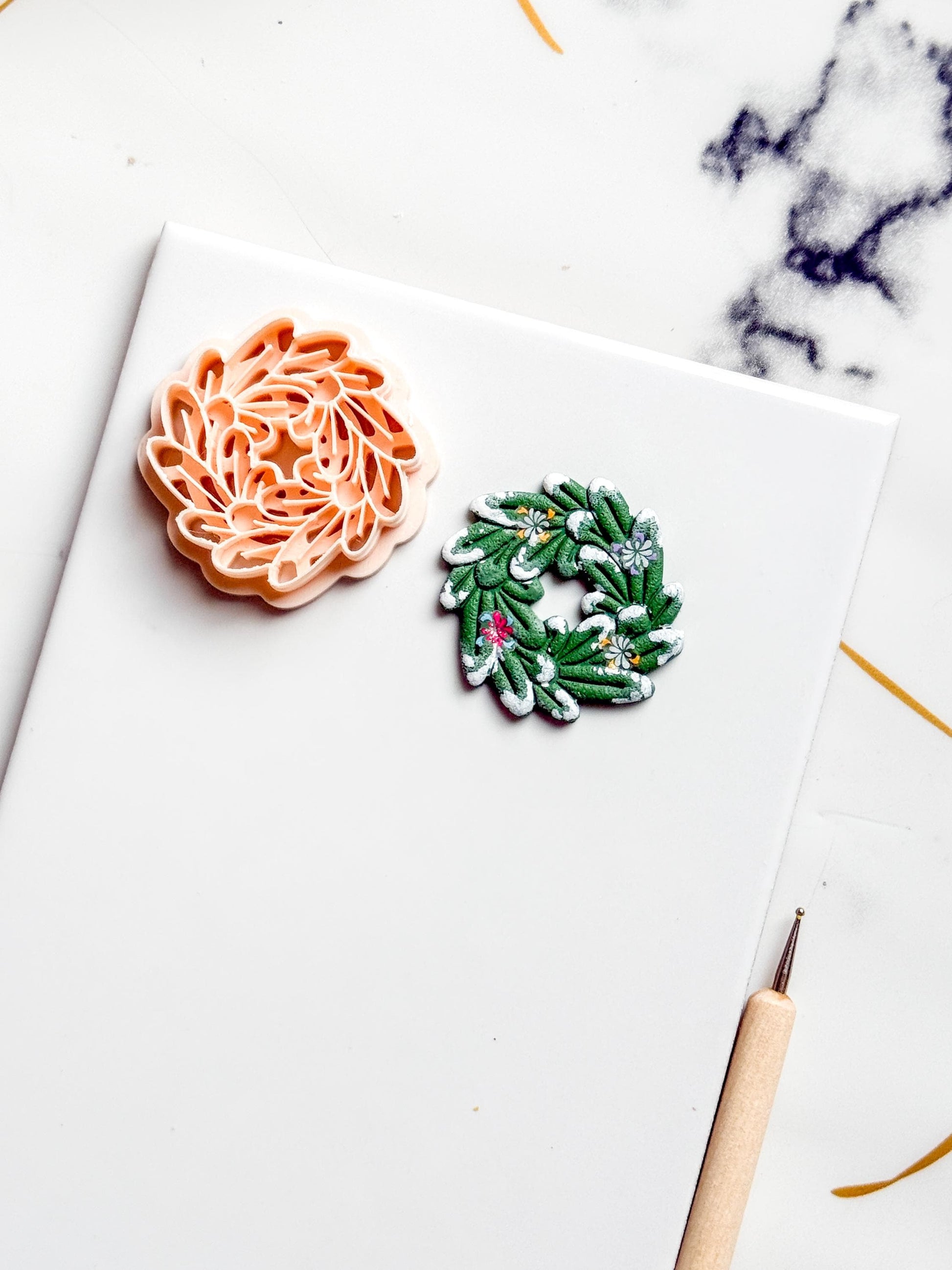 Christmas Wreath Clay Cutter Set: Bow and Leaf Polymer Clay Tools