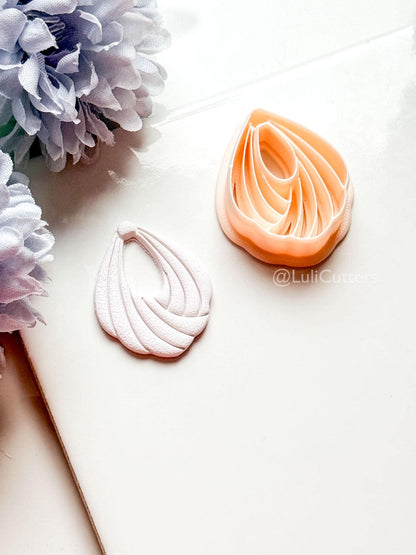 Odette Polymer Clay Cutter: Layered Drop Shape with Curved Fan Texture