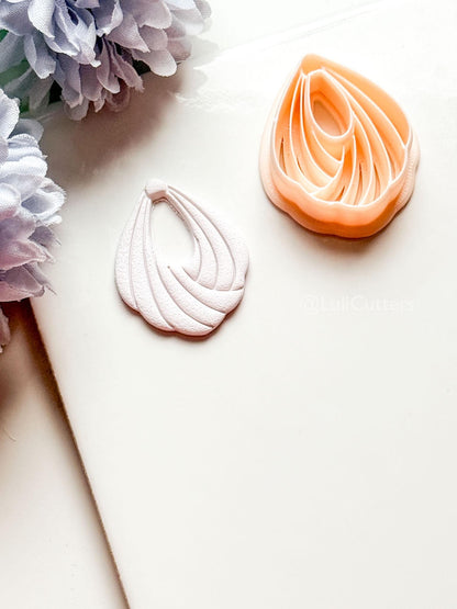 Odette Polymer Clay Cutter: Layered Drop Shape with Curved Fan Texture