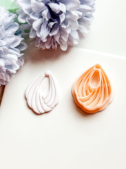 Odette Polymer Clay Cutter: Layered Drop Shape with Curved Fan Texture