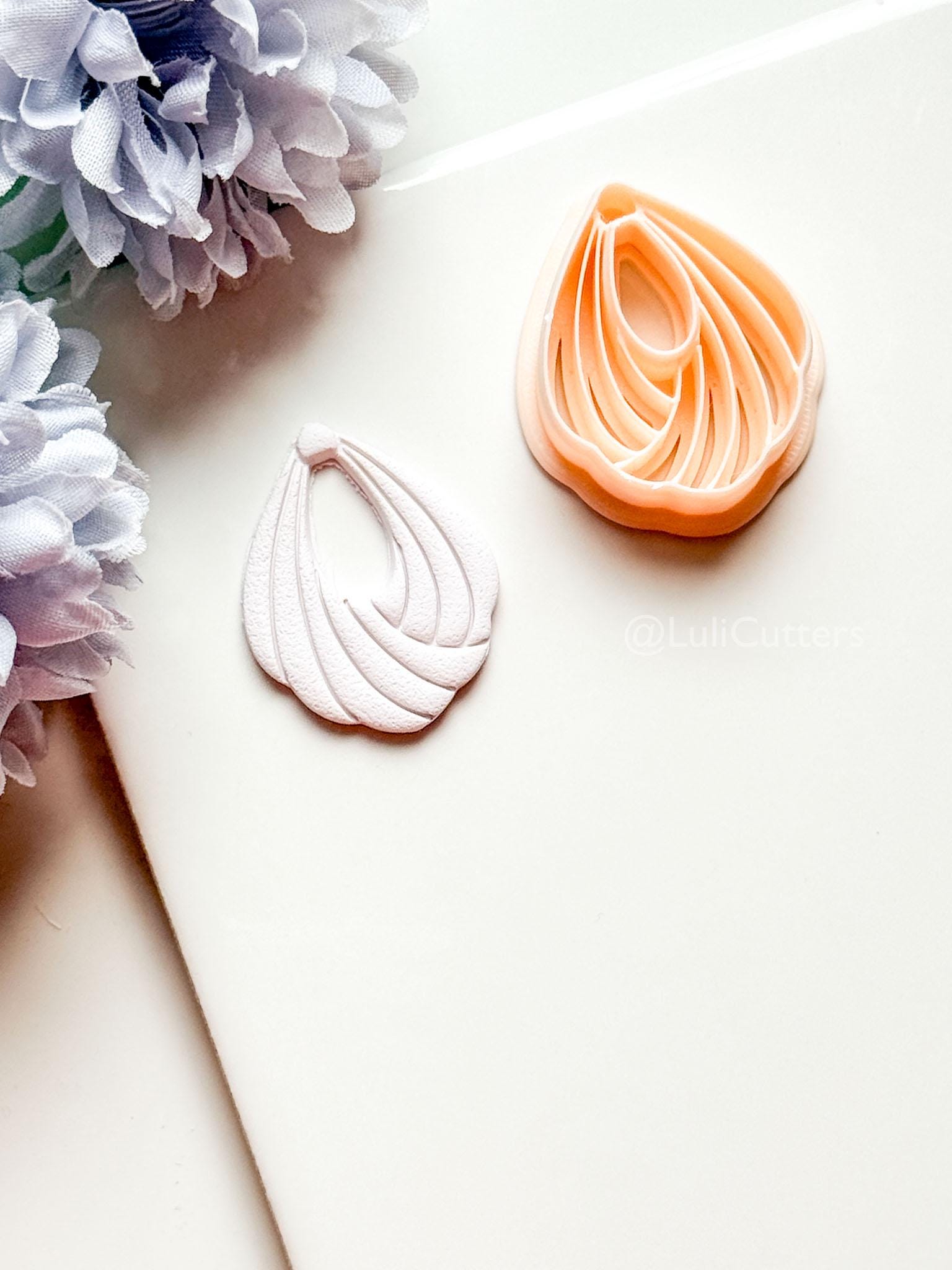 Odette Polymer Clay Cutter: Layered Drop Shape with Curved Fan Texture