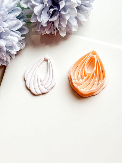 Odette Polymer Clay Cutter: Layered Drop Shape with Curved Fan Texture