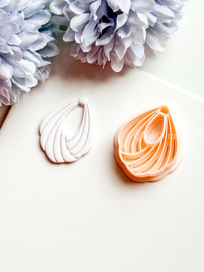 Odette Polymer Clay Cutter: Layered Drop Shape with Curved Fan Texture