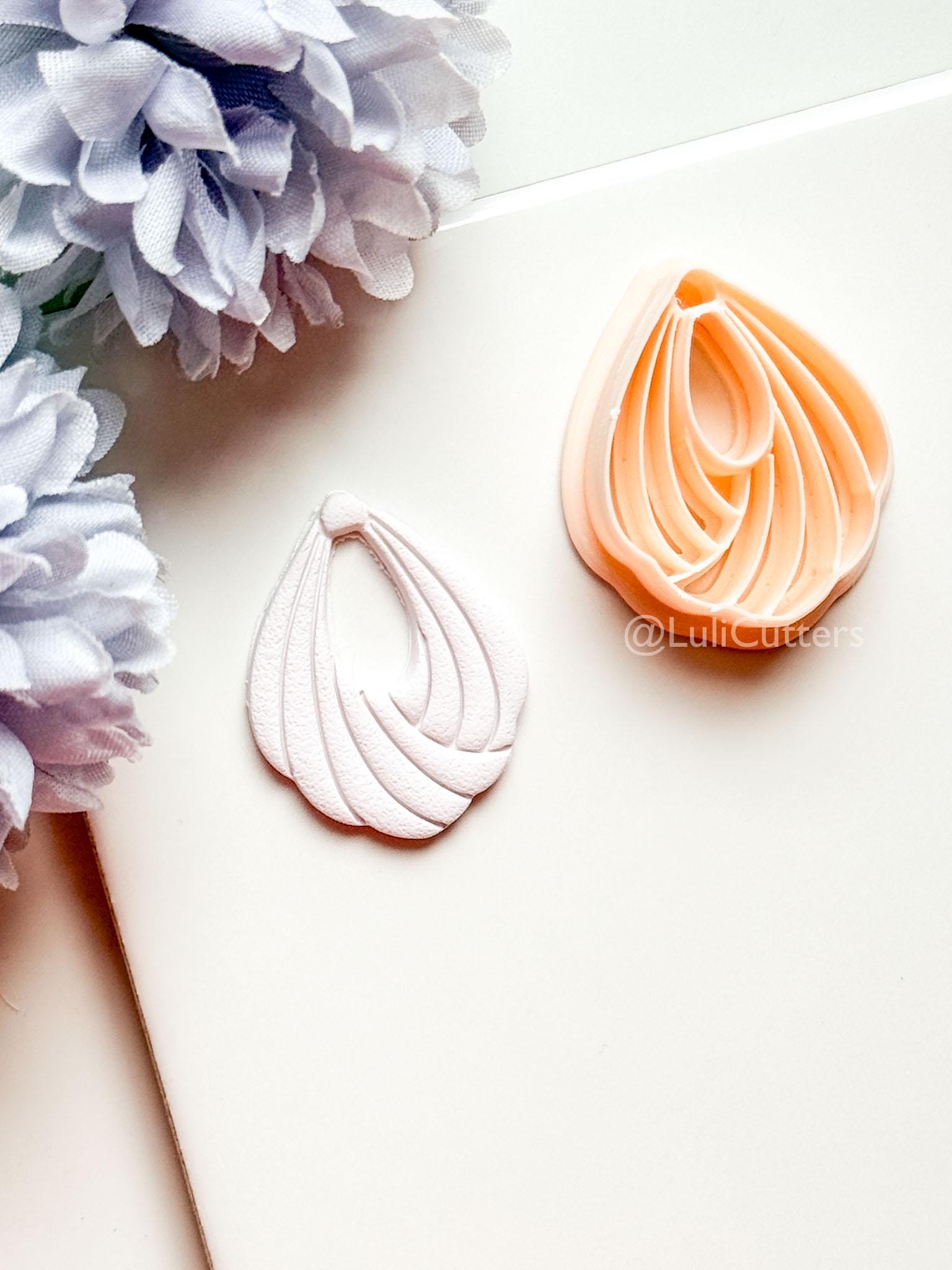 Odette Polymer Clay Cutter: Layered Drop Shape with Curved Fan Texture