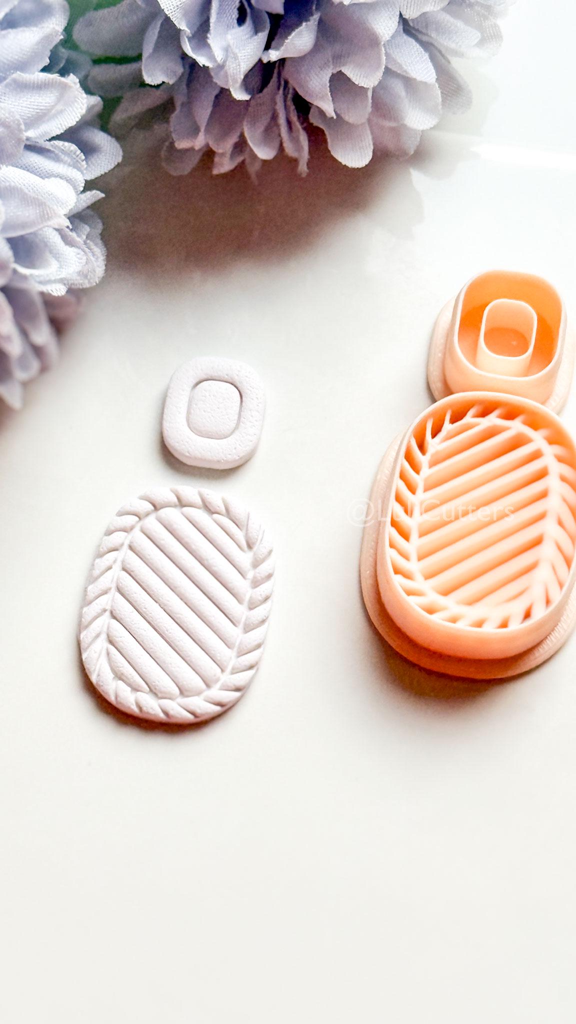 Faye Ribbed Oval Polymer Clay Cutter: Geometric Topper & Textured Base
