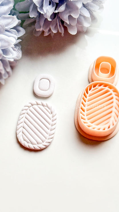 Faye Ribbed Oval Polymer Clay Cutter: Geometric Topper & Textured Base