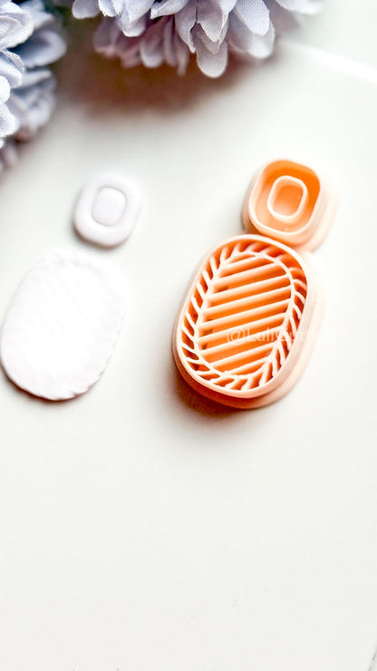 Faye Ribbed Oval Polymer Clay Cutter: Geometric Topper & Textured Base