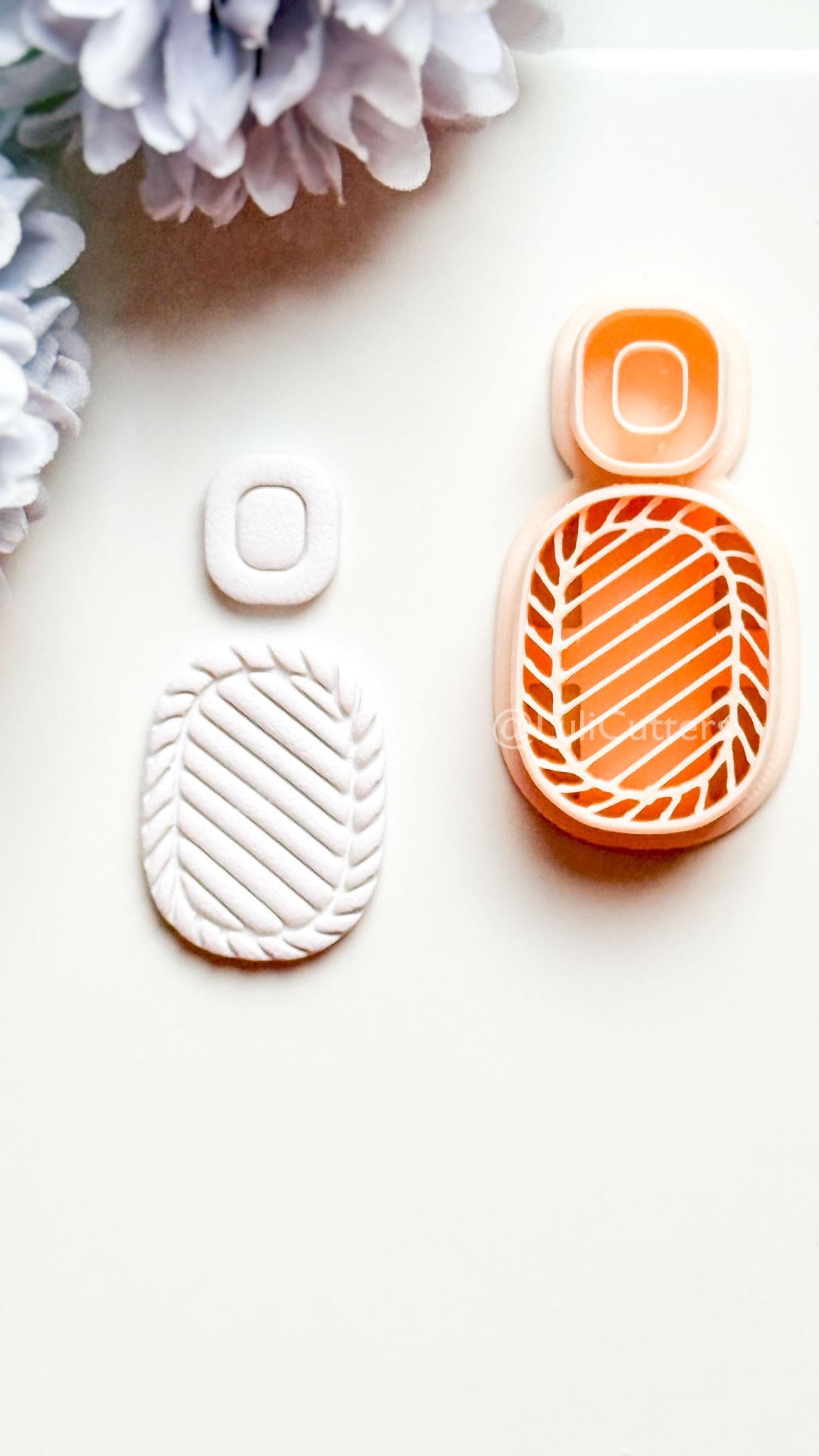 Faye Ribbed Oval Polymer Clay Cutter: Geometric Topper & Textured Base