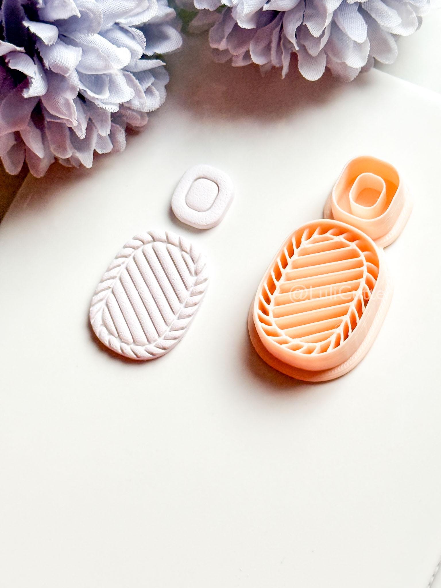 Faye Ribbed Oval Polymer Clay Cutter: Geometric Topper & Textured Base