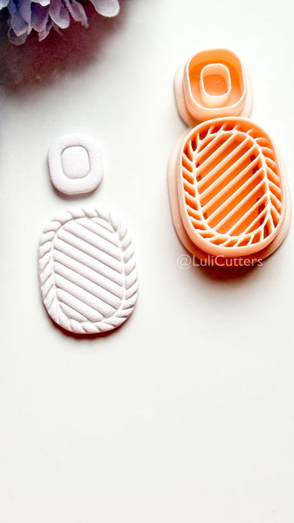 Faye Ribbed Oval Polymer Clay Cutter: Geometric Topper & Textured Base