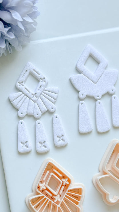 Solar Crest Clay Cutter Set: Geometric Fan and Drop Shapes